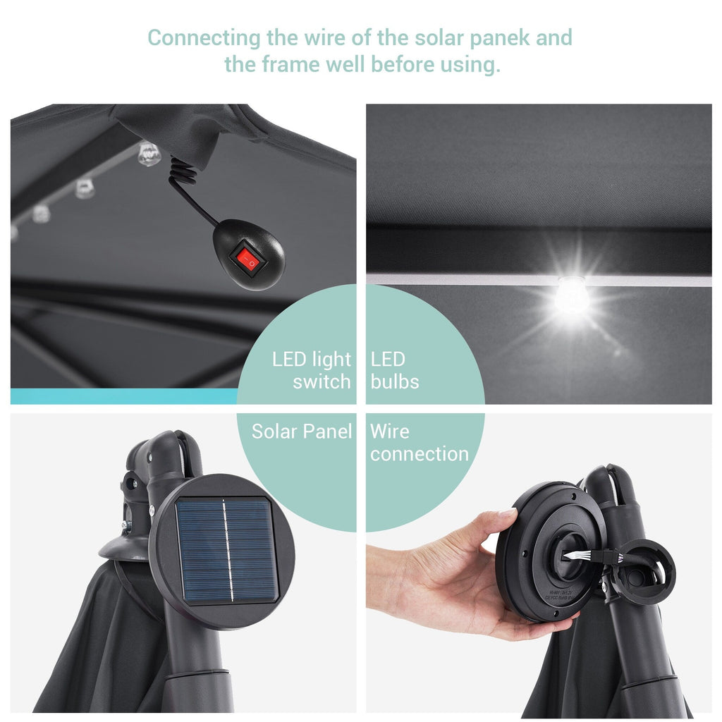 LIVOOSUN 10ft LED Patio Offset Umbrella With Cross Base