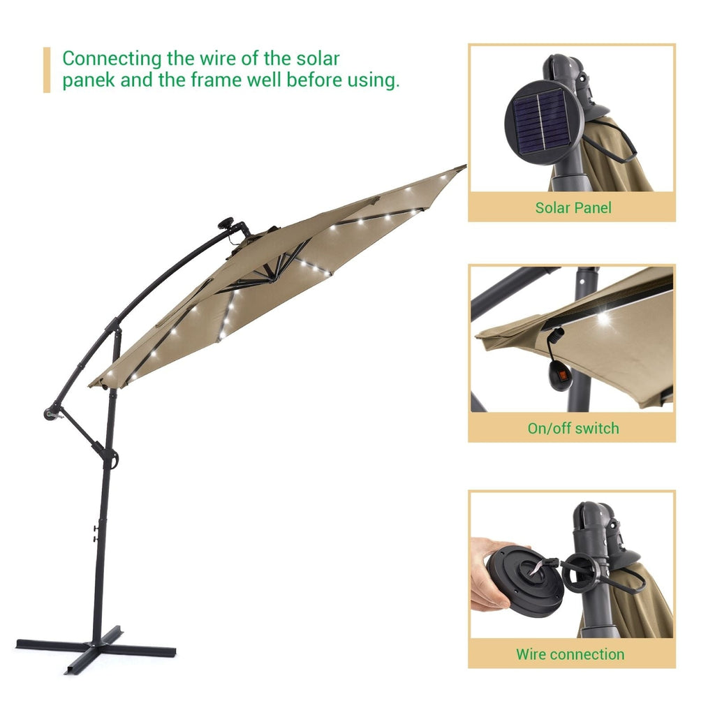 LIVOOSUN 10ft LED Patio Offset Umbrella With Cross Base