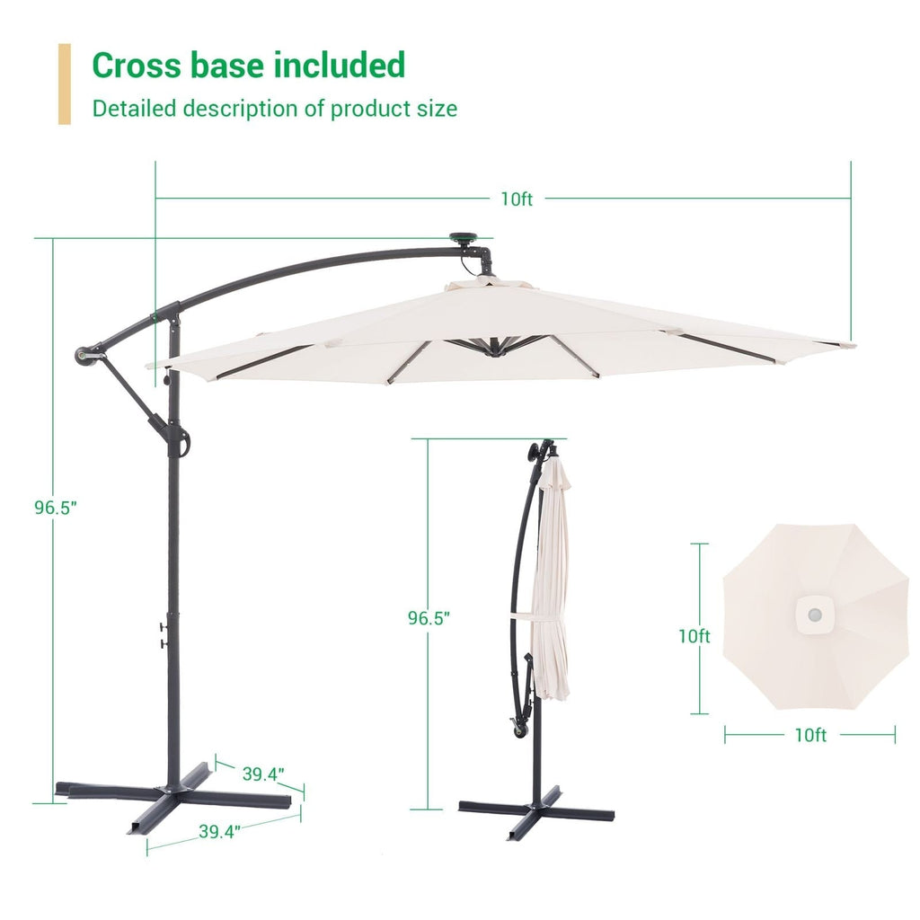 LIVOOSUN 10ft LED Patio Offset Umbrella With Cross Base