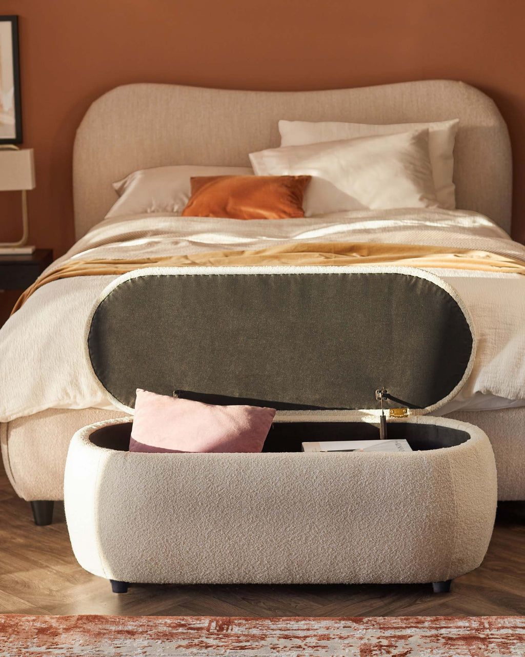 Lani natural boucle storage ottoman bench