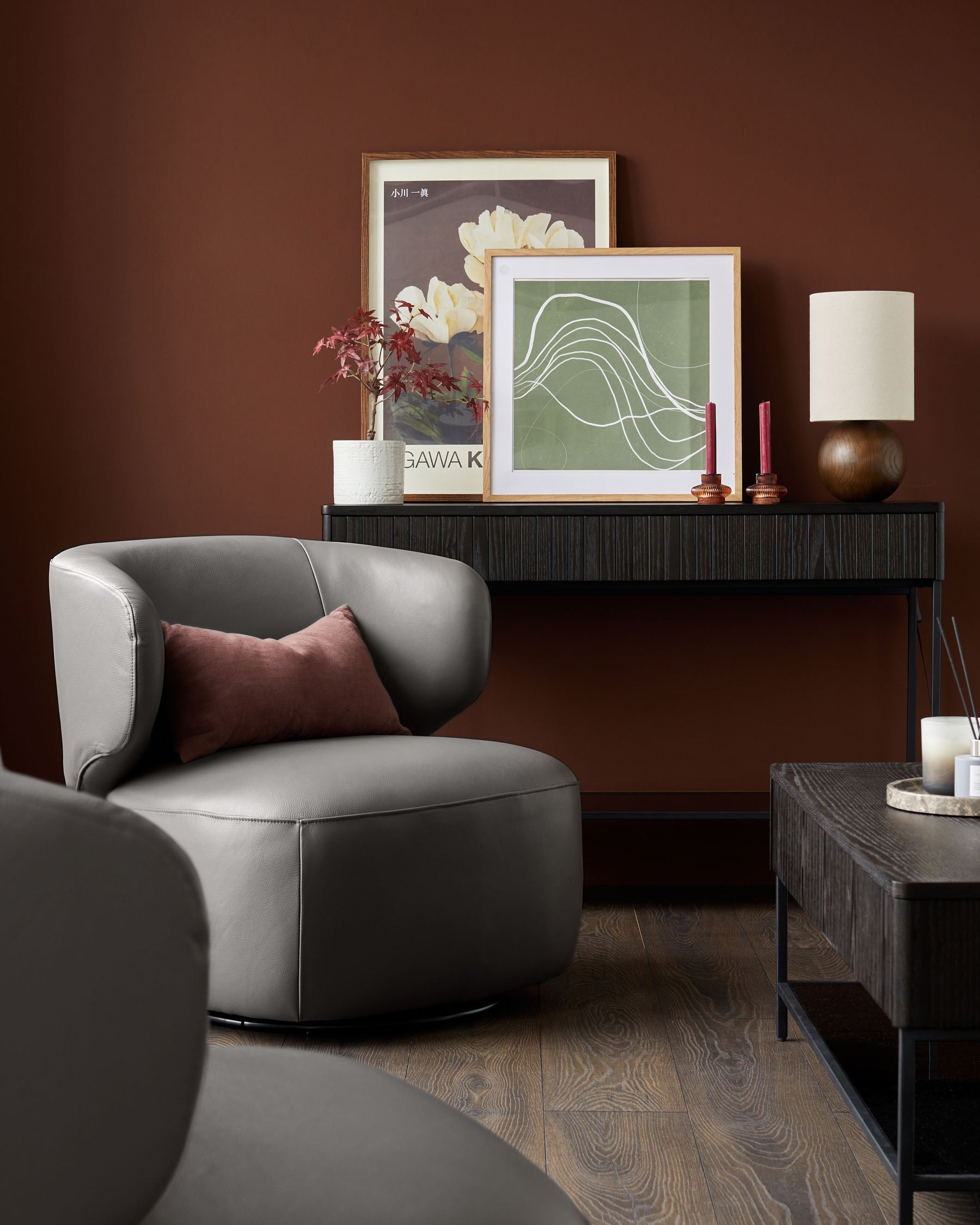 Landon dark grey leather swivel accent chair