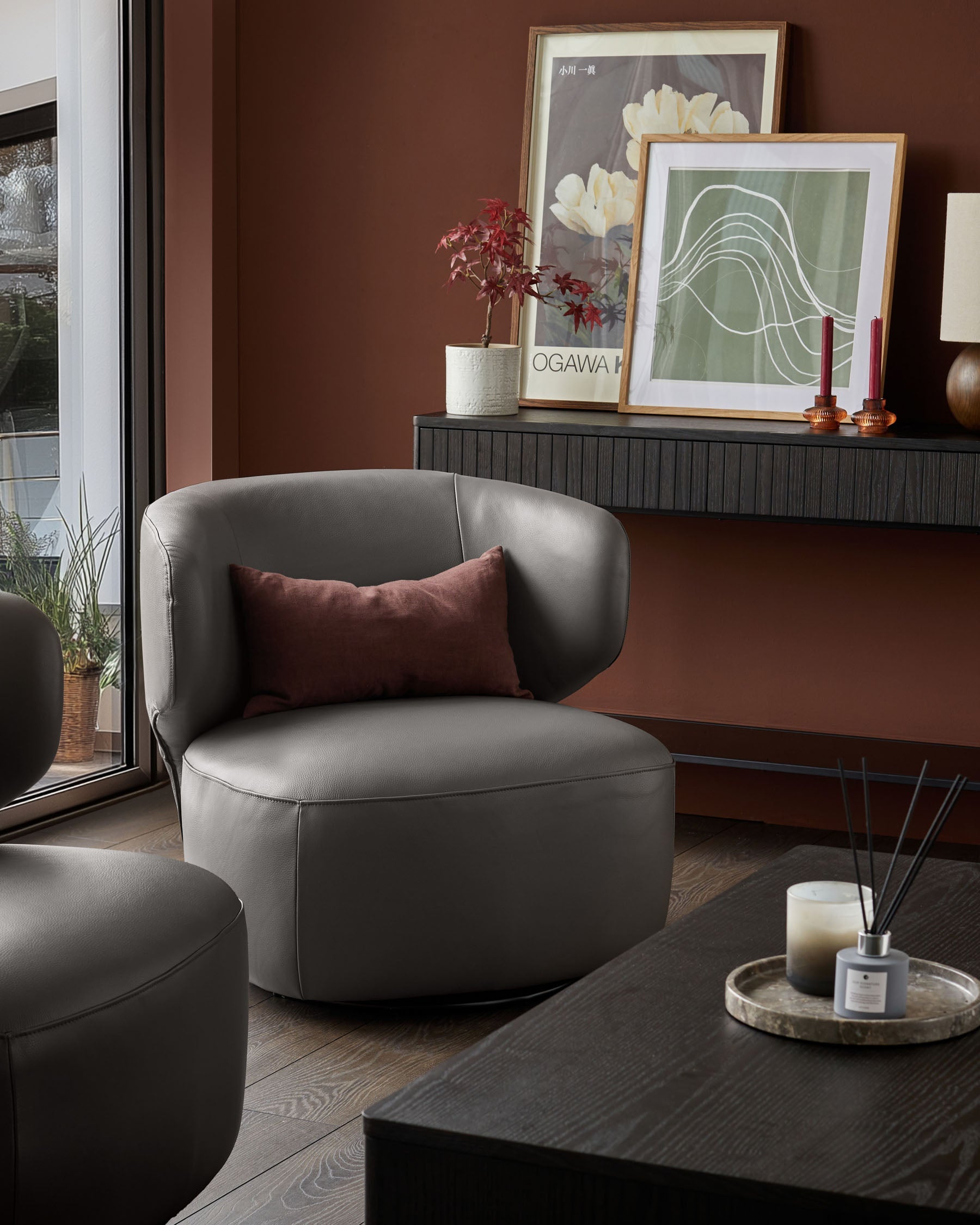 Landon dark grey leather swivel accent chair