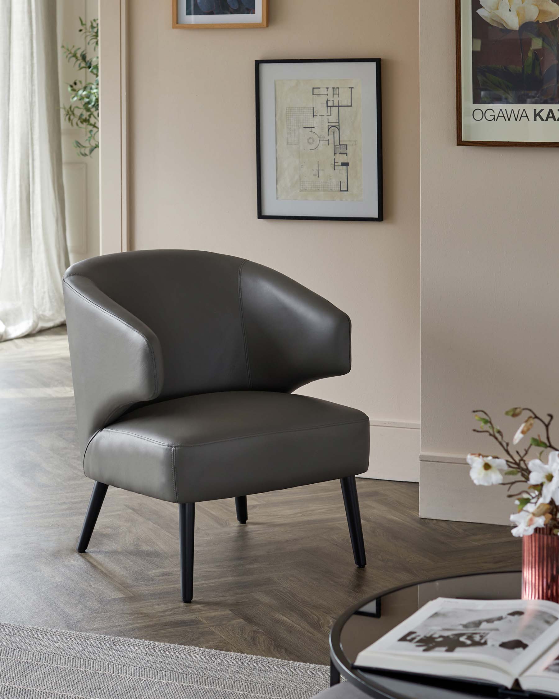Landon Dark Grey Leather Accent Chair