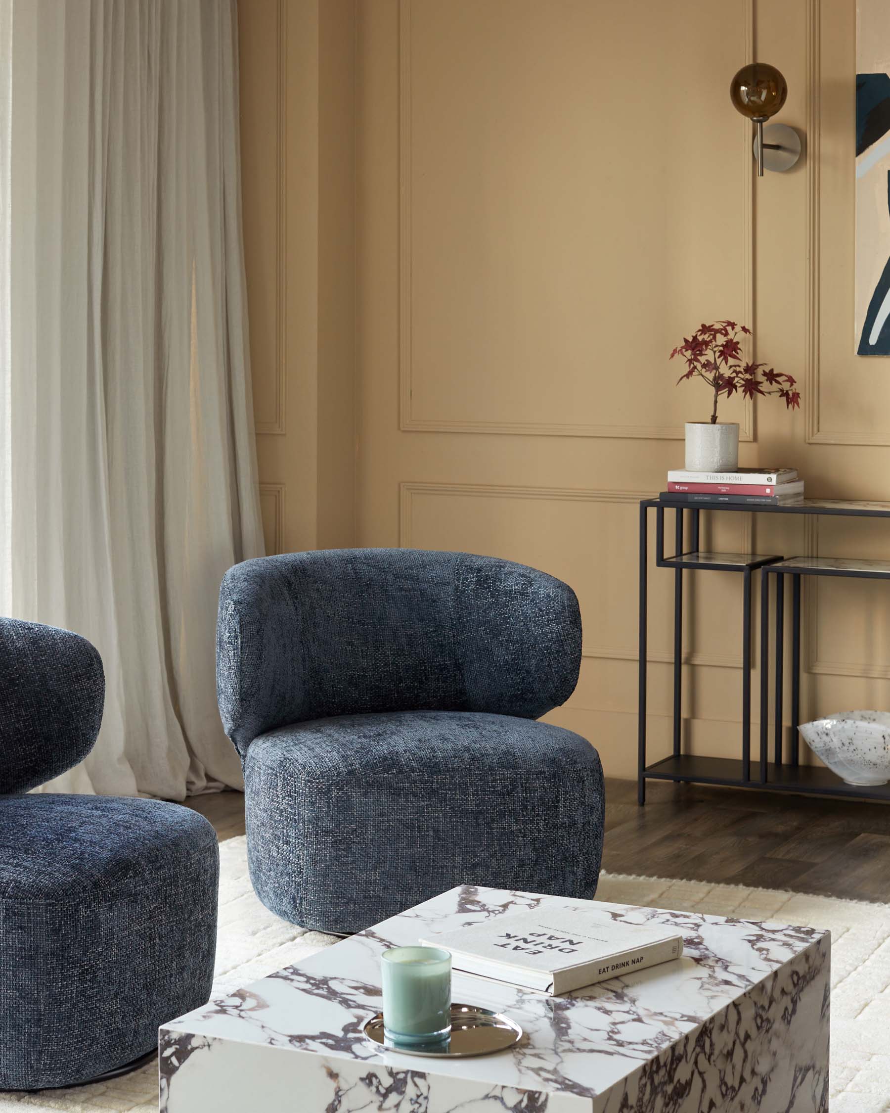 Landon dark blue fabric swivel accent chair