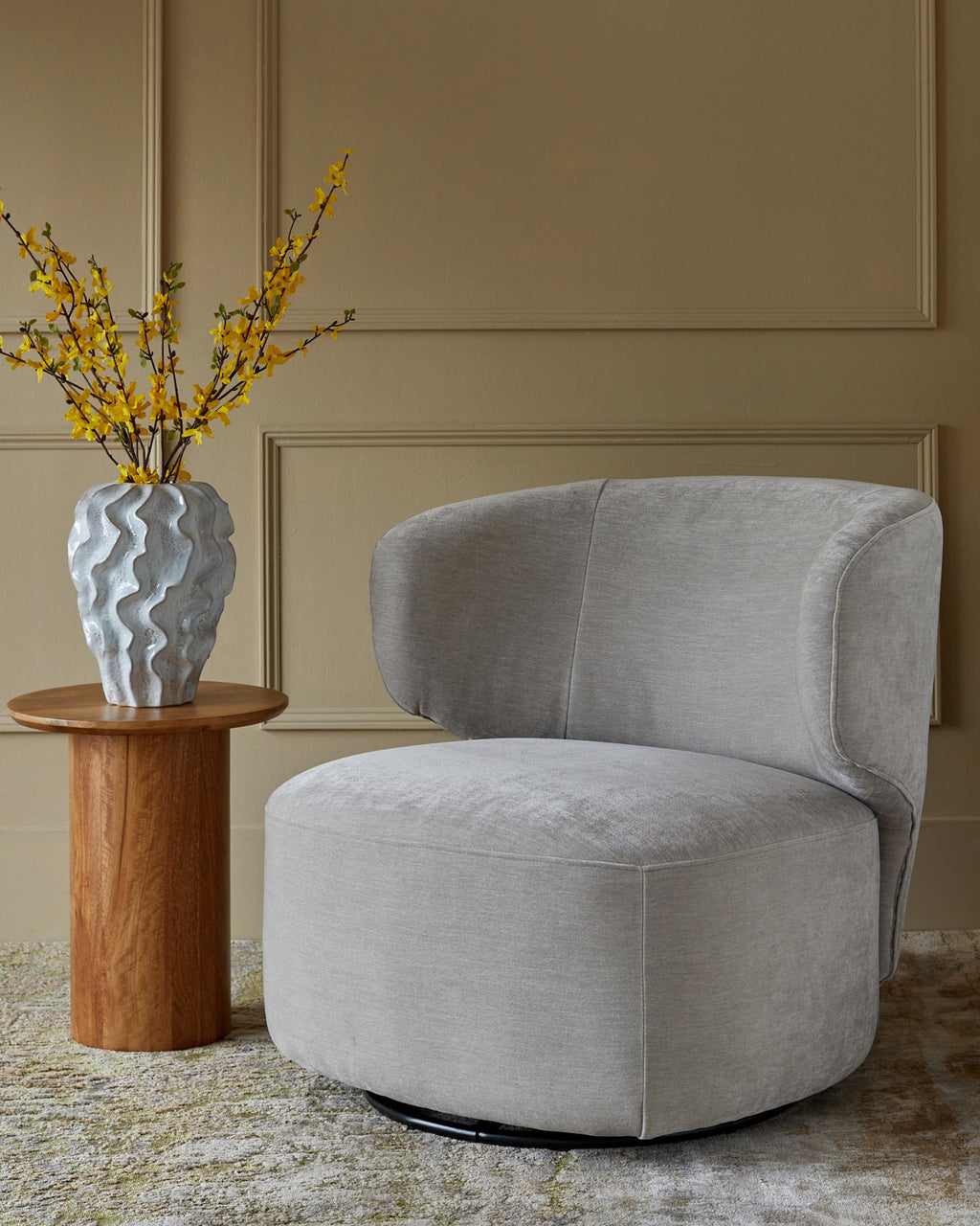 Landon light grey fabric swivel accent chair