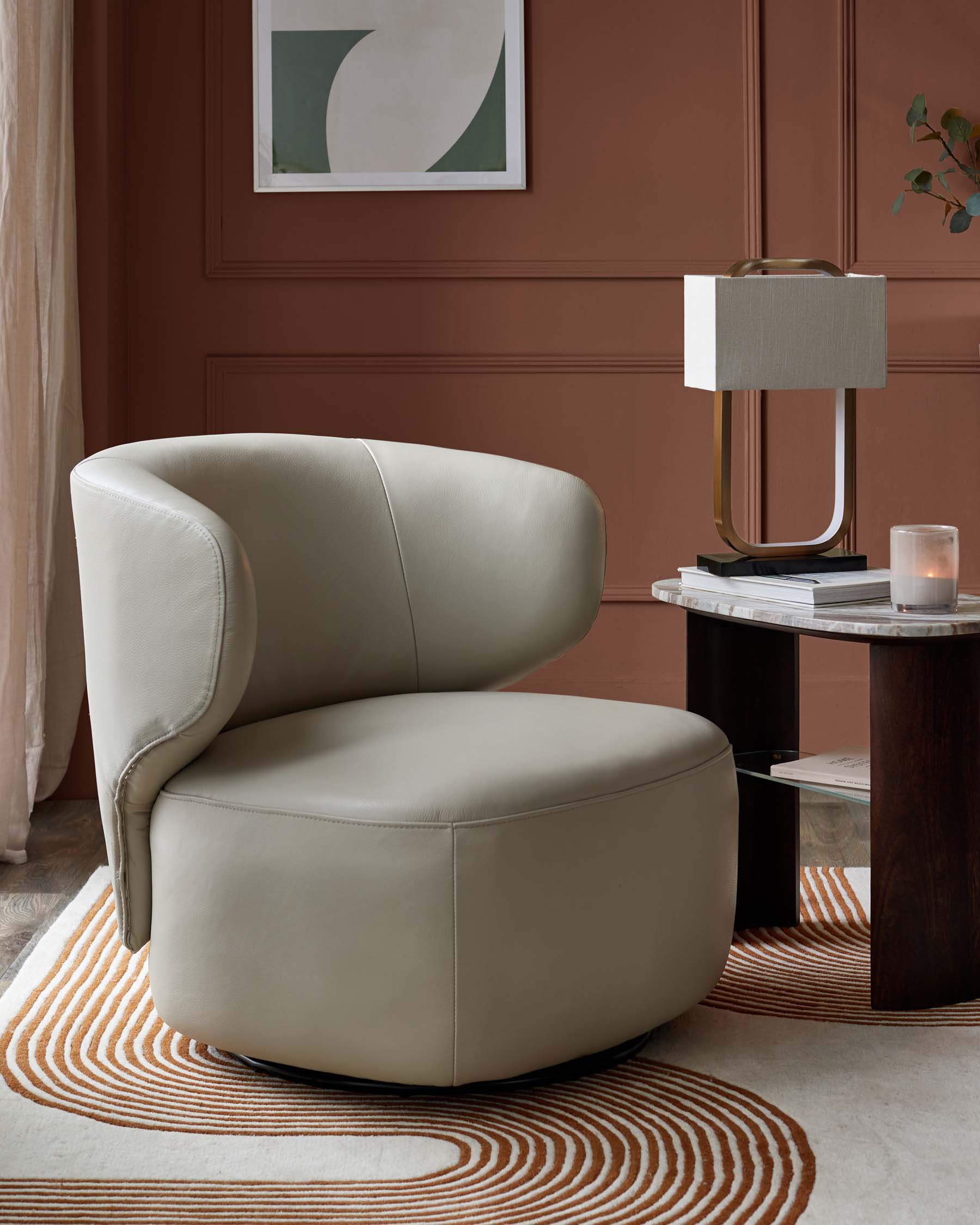 Landon natural grey leather swivel accent chair