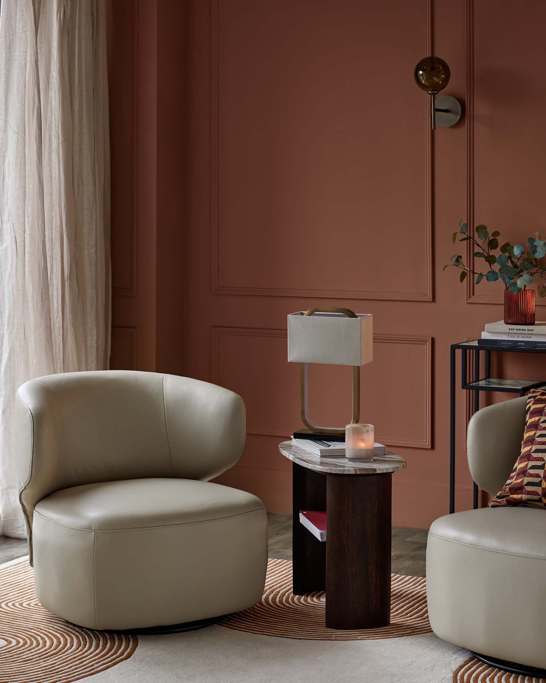 Landon natural grey leather swivel accent chair