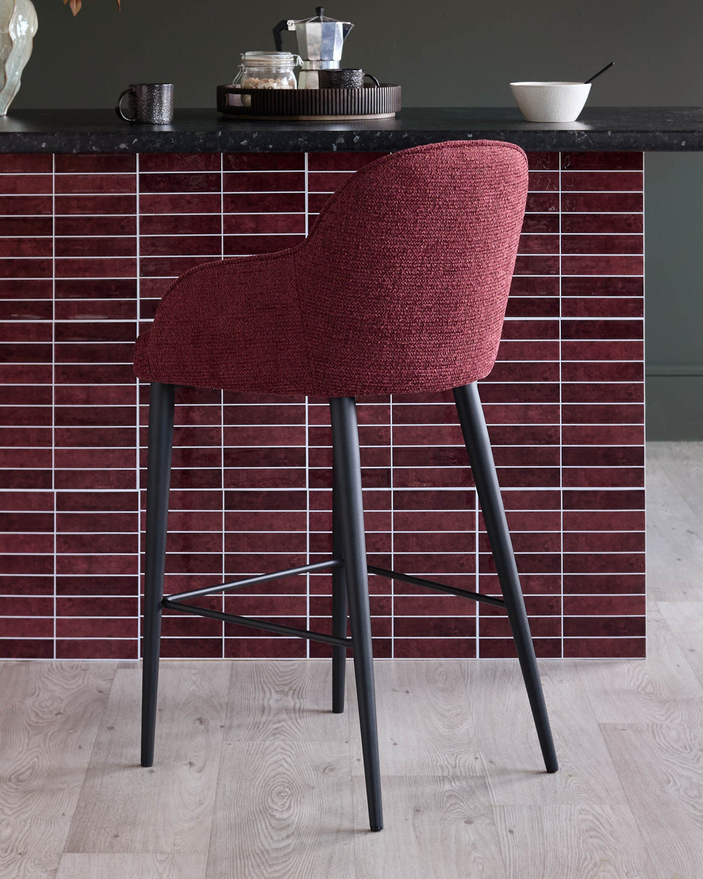 Lani berry red chunky fabric bar stool