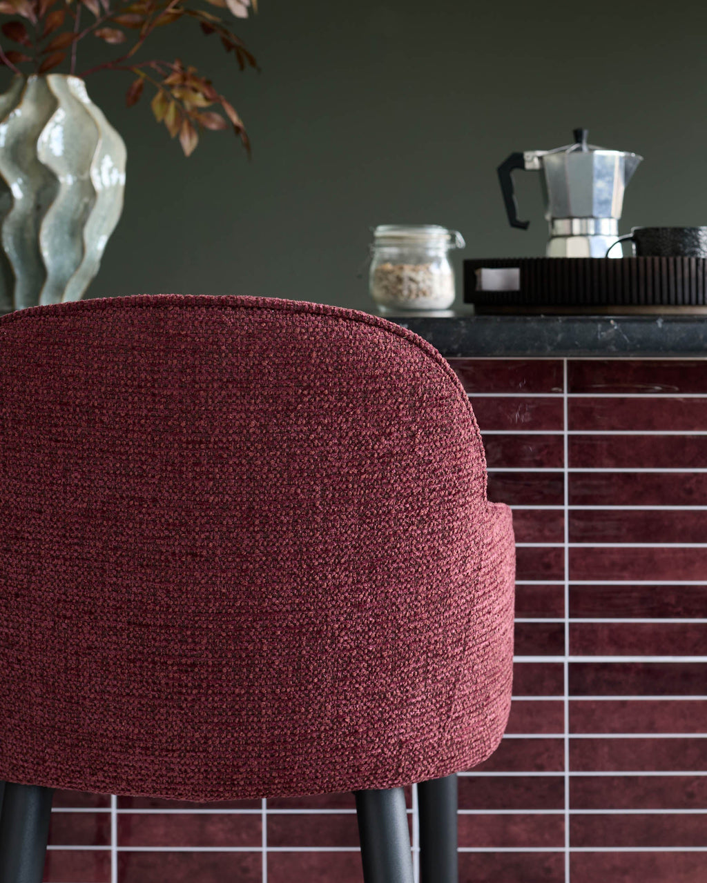 Lani berry red chunky fabric bar stool