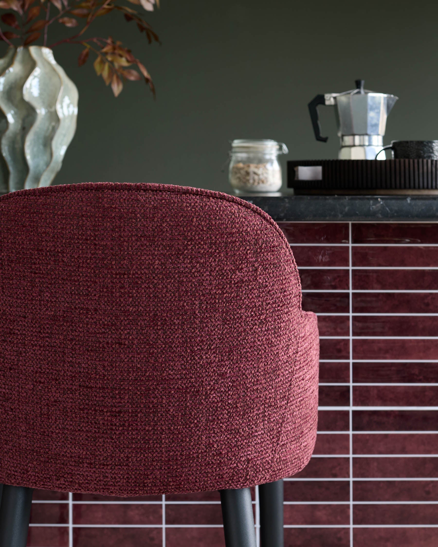 Lani berry red chunky fabric bar stool