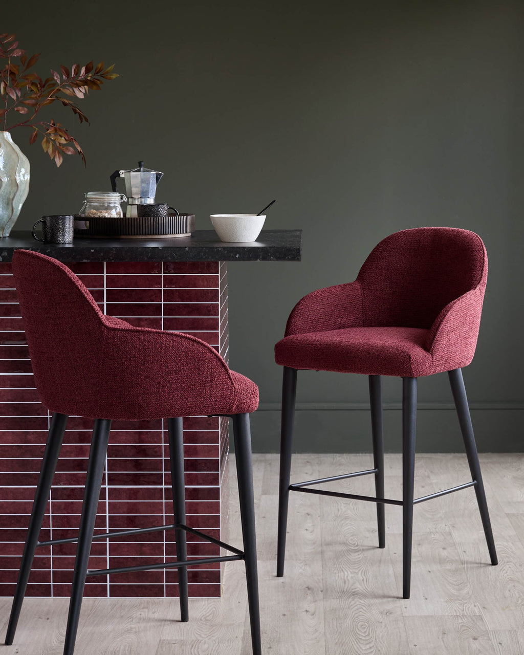 Lani berry red chunky fabric bar stool