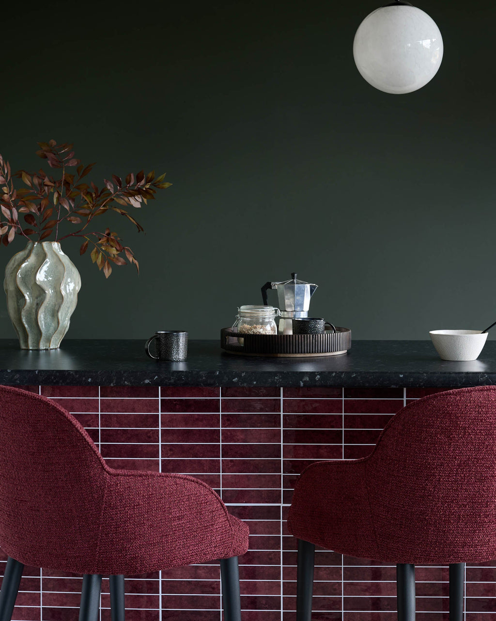 Lani berry red chunky fabric bar stool