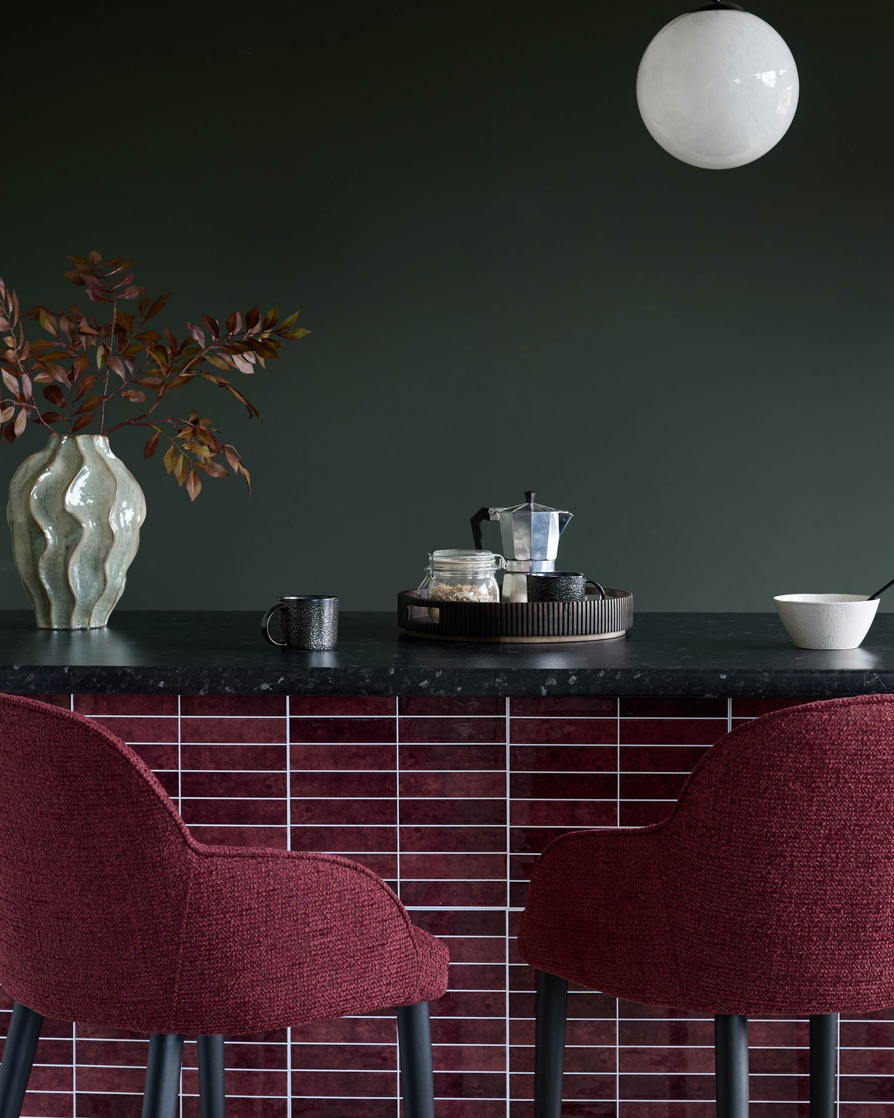 Lani berry red chunky fabric bar stool