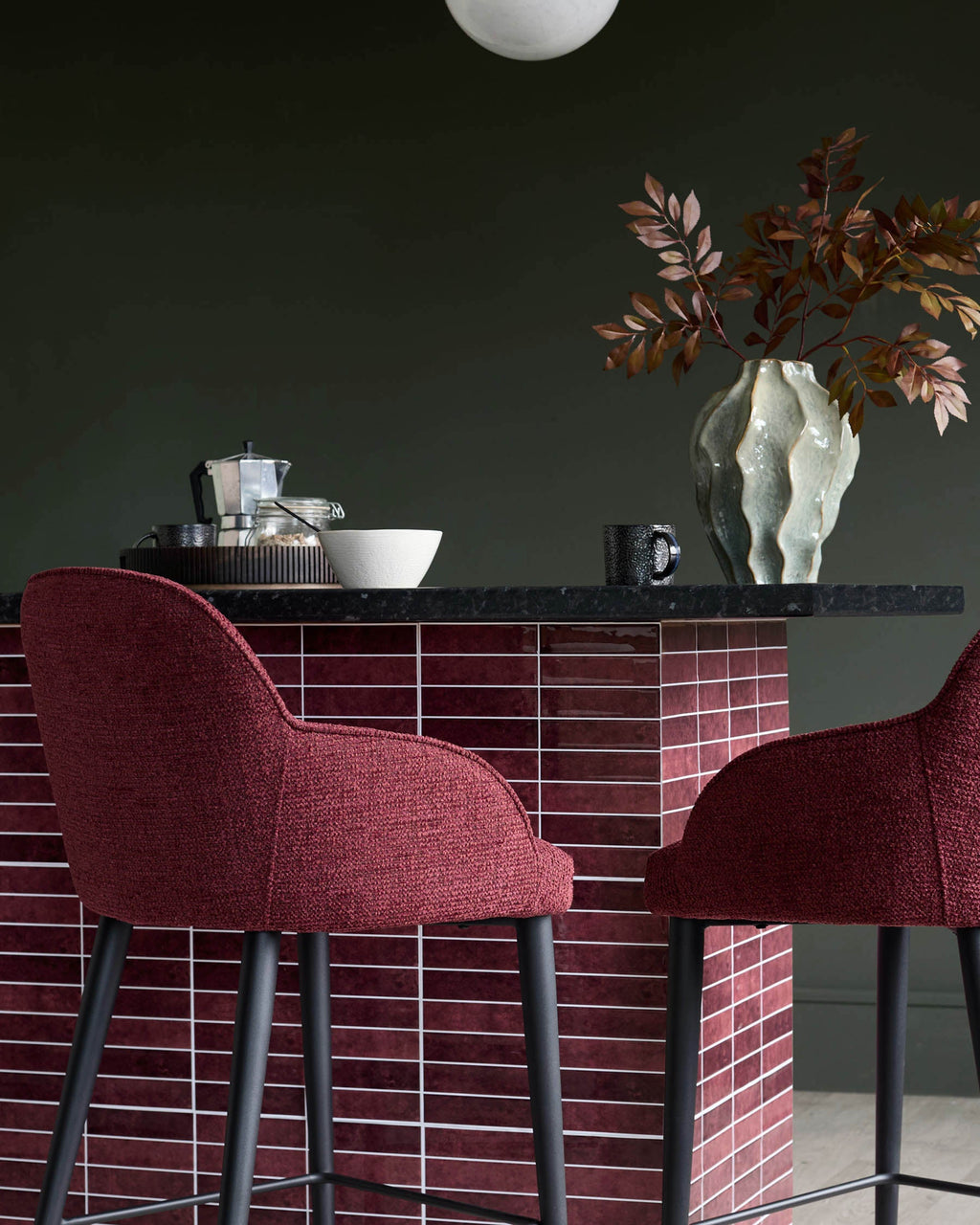 Lani berry red chunky fabric bar stool