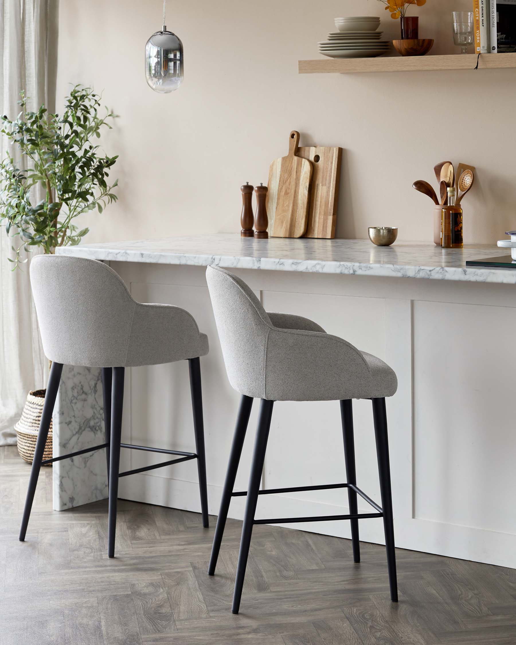 Lani Light Grey Boucle and Black Metal Bar Stool