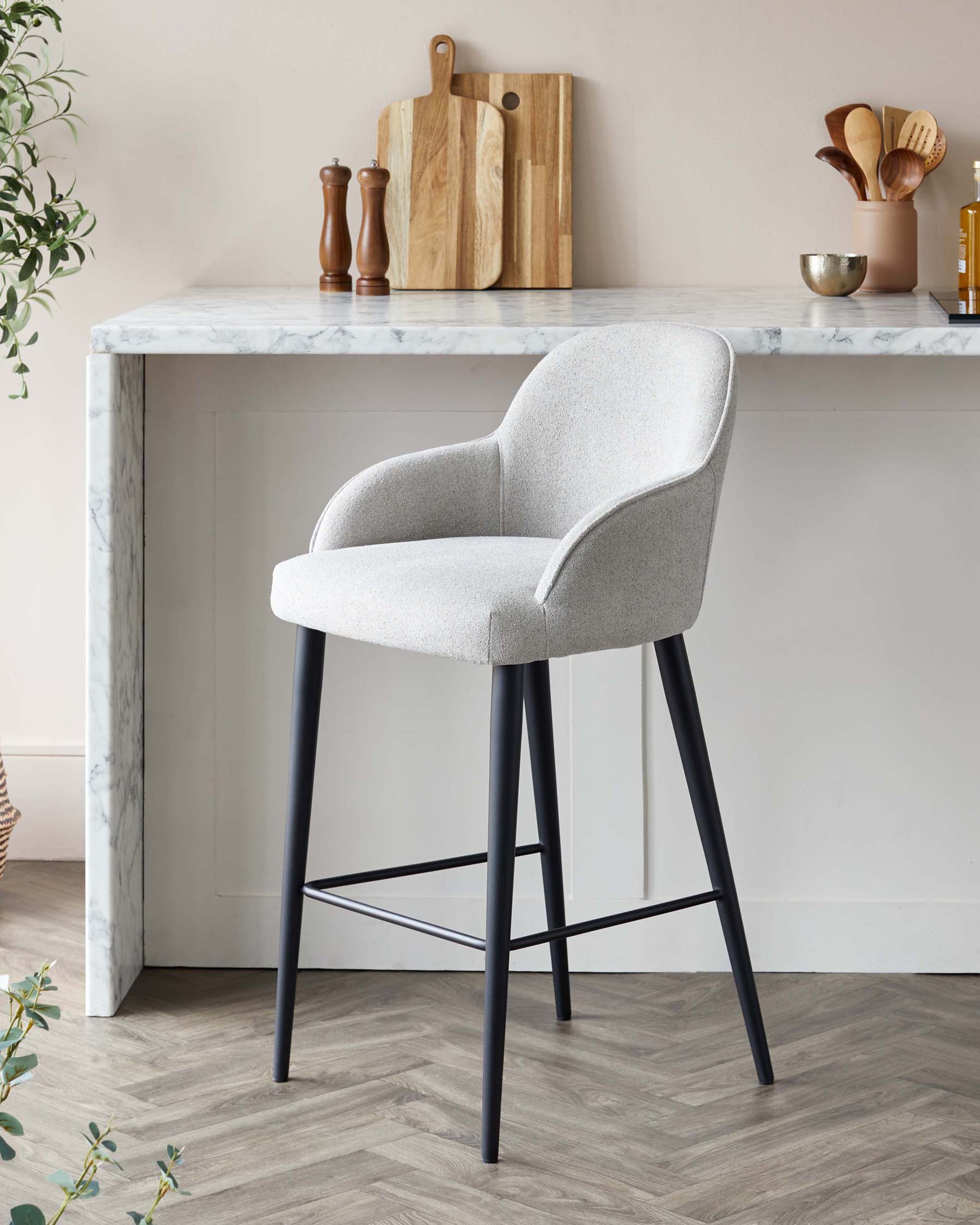 Lani Light Grey Boucle and Black Metal Bar Stool