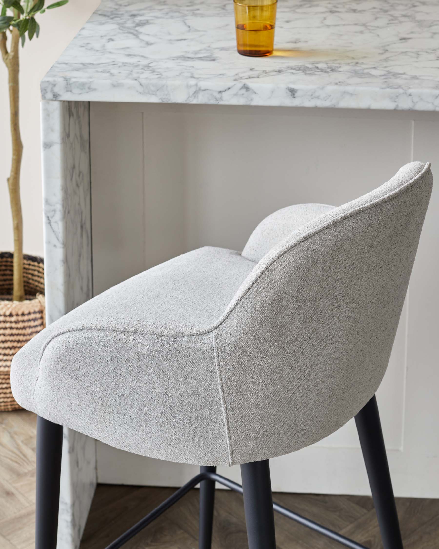 Lani Light Grey Boucle and Black Metal Bar Stool