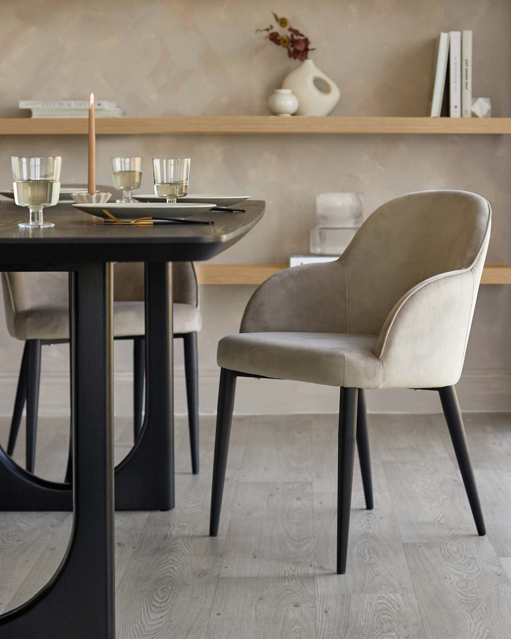 Lani Champagne Velvet Black Metal Dining Chair