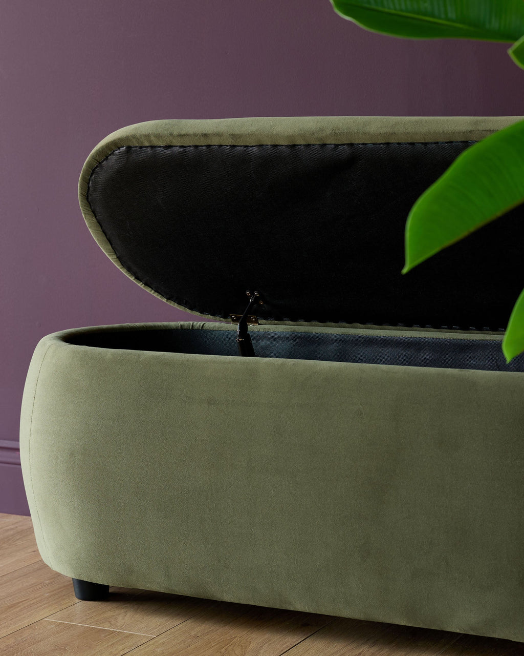 Lani olive green velvet storage ottoman bench