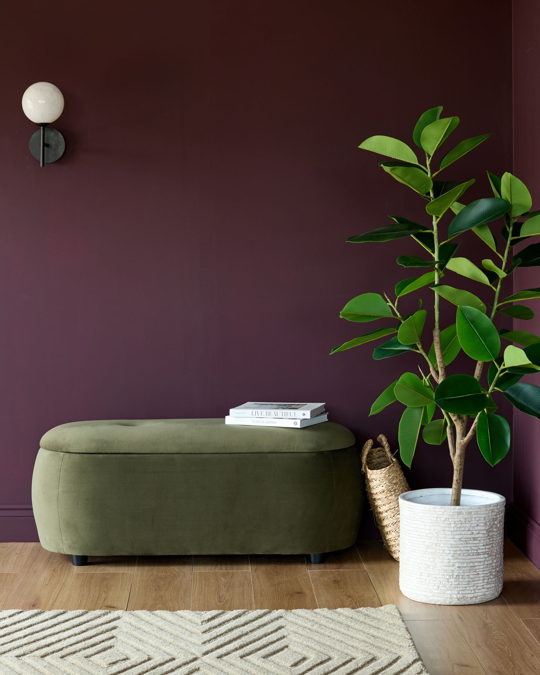 Lani olive green velvet storage ottoman bench