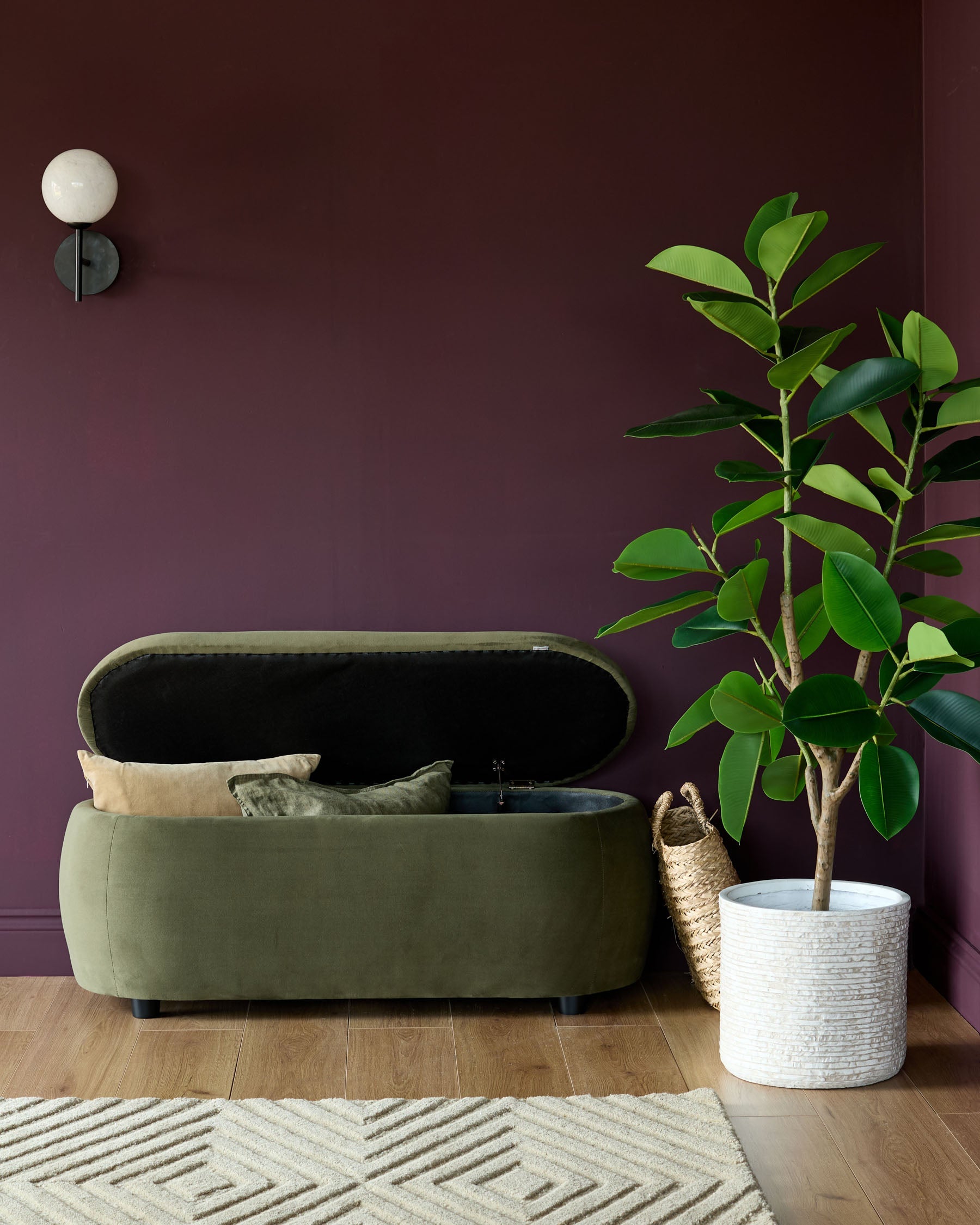 Lani olive green velvet storage ottoman bench