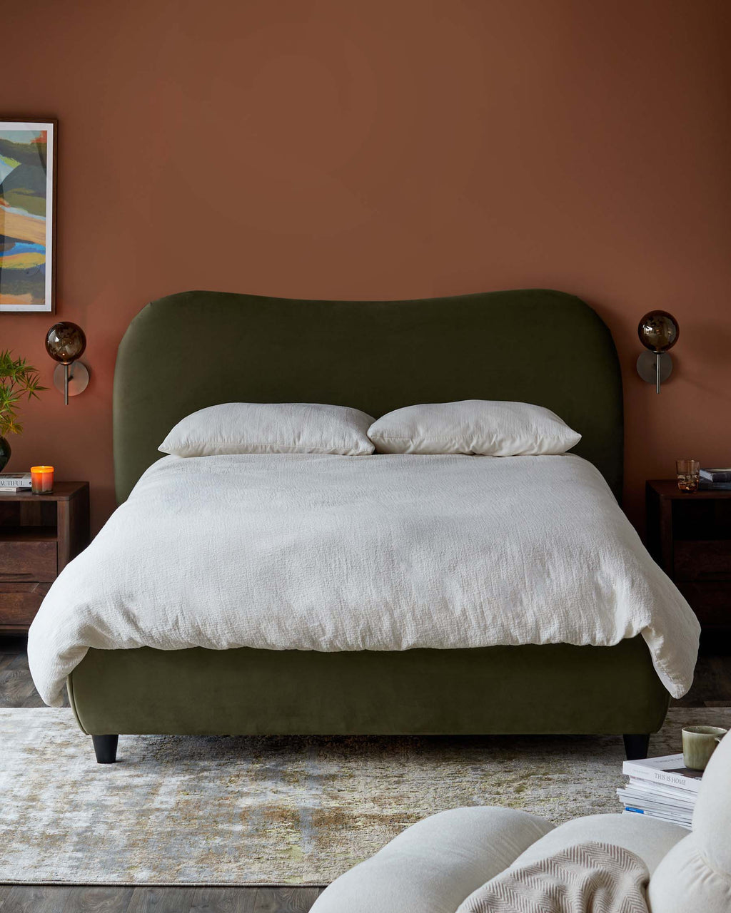 Lani olive green velvet king ottoman storage bed