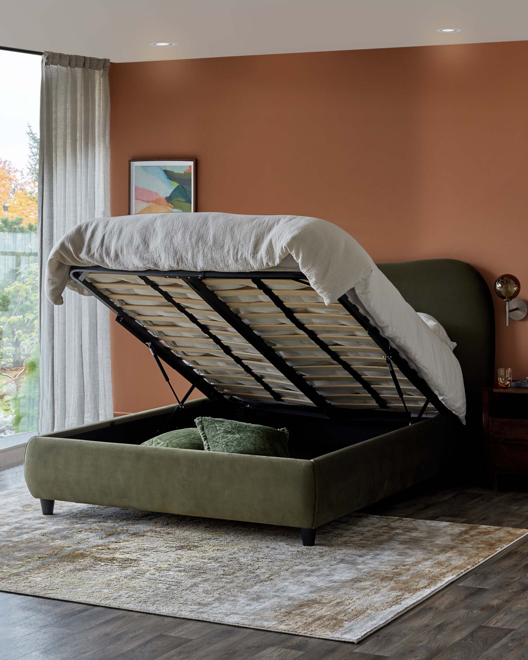 Lani olive green velvet double ottoman storage bed