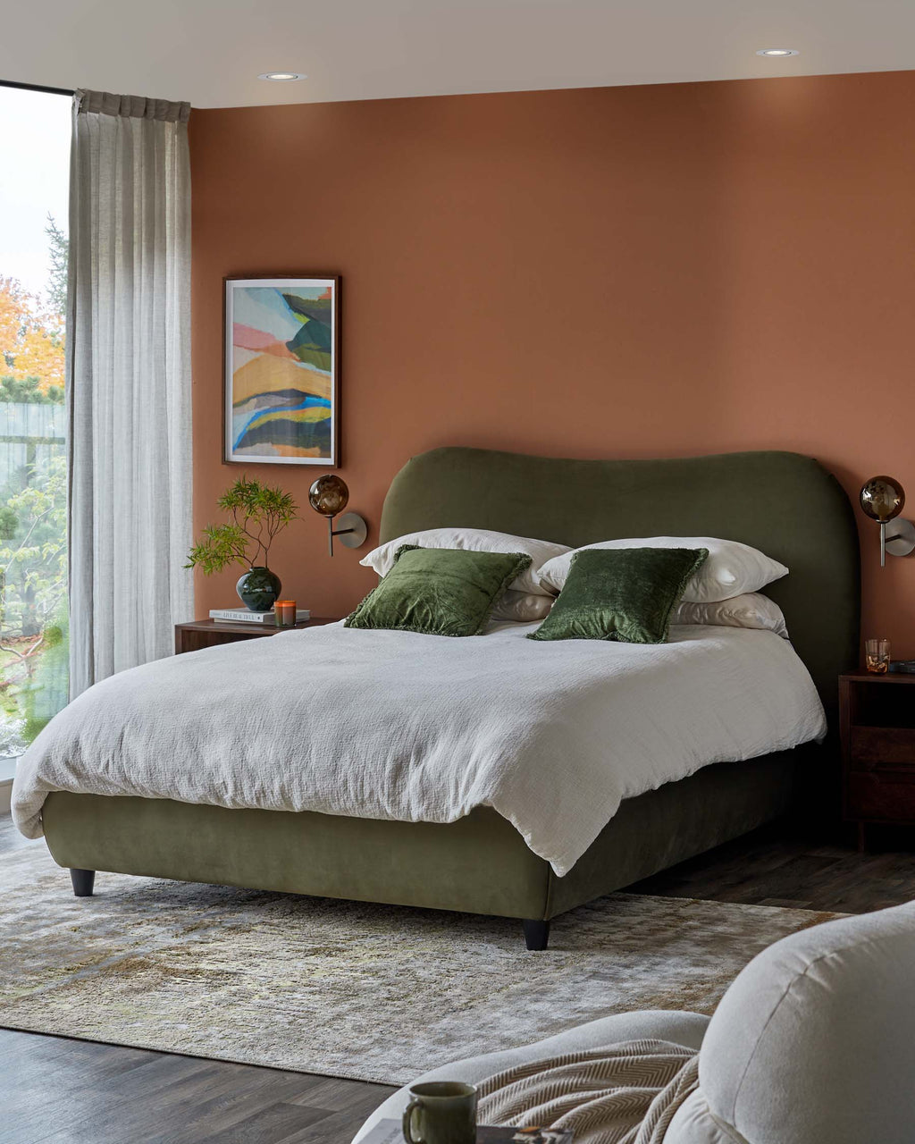 Lani olive green velvet super king ottoman storage bed