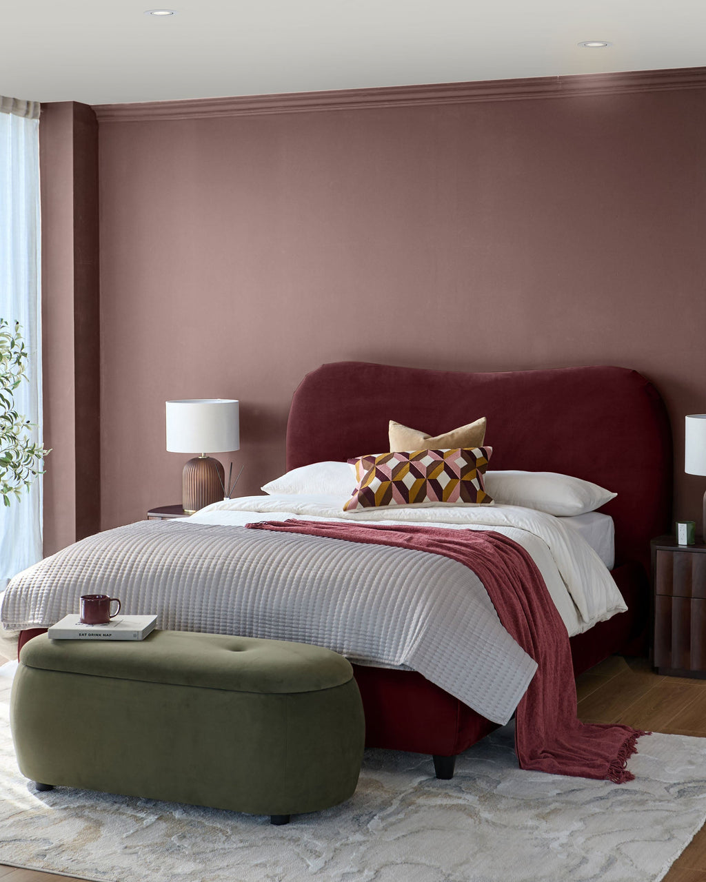 Lani plum velvet king size ottoman bed