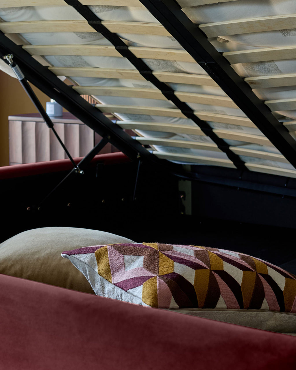 Lani plum velvet king size ottoman bed