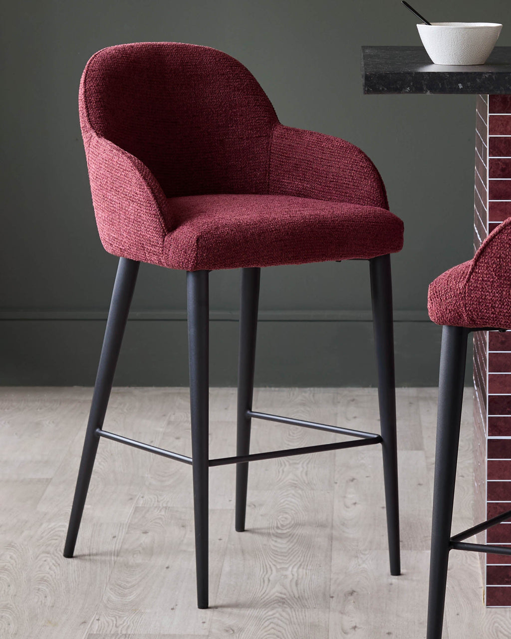 Lani berry red chunky fabric bar stool