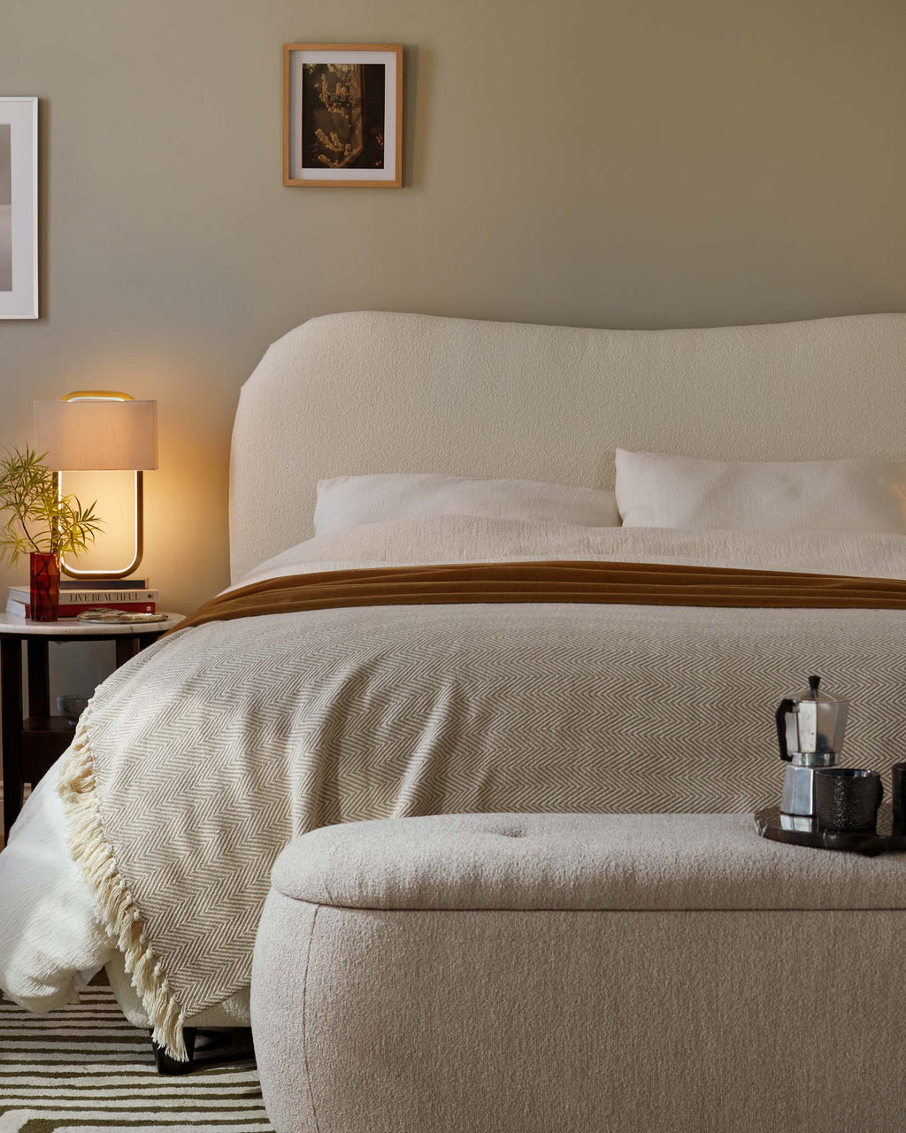 Lani ivory boucle super king ottoman storage bed