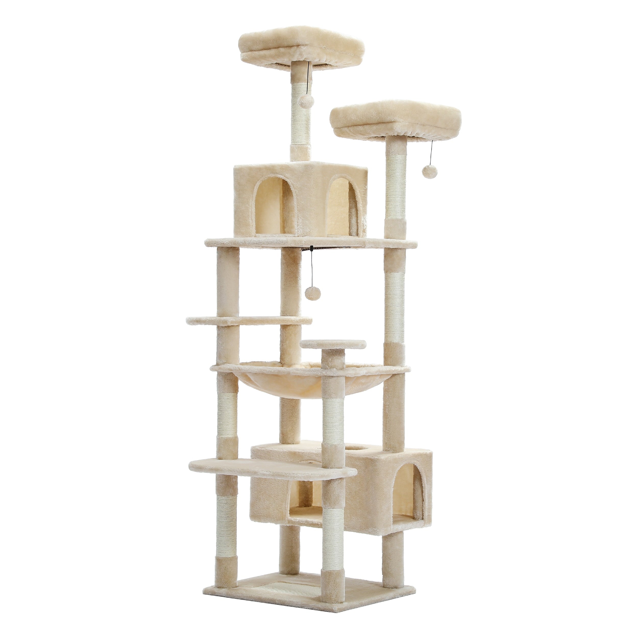 Large Cat Tower Cat Condo with Scratching Posts and Pads, 2 Padded Perch, Dual Condo and Basket