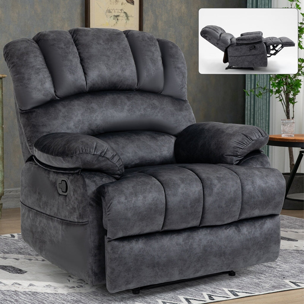 Large Manual Recliner Chair for Adult, Comfortable Fabric Single Recliner Sofa, Overstuffed Reclining Chair for Living Room