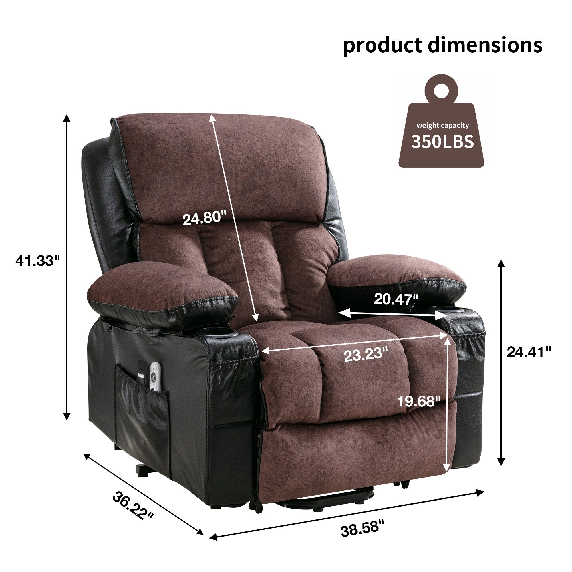 Large Power Lift Recliner Chair with Heat and 8-Point Massage - Remote Control, USB Port