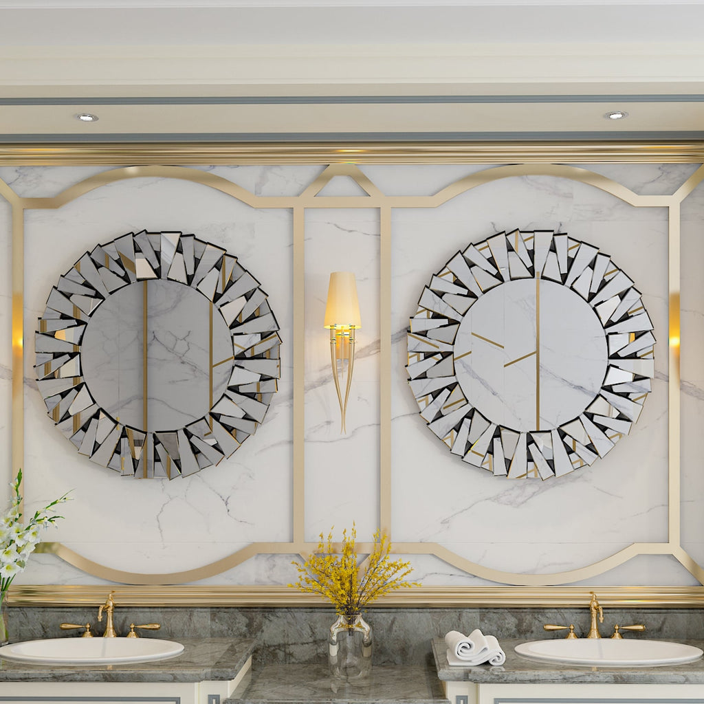 Large Round Decorative Mirrors Wall Mirror Art Glass Accent Mirrors - 32in.Wx32in.H