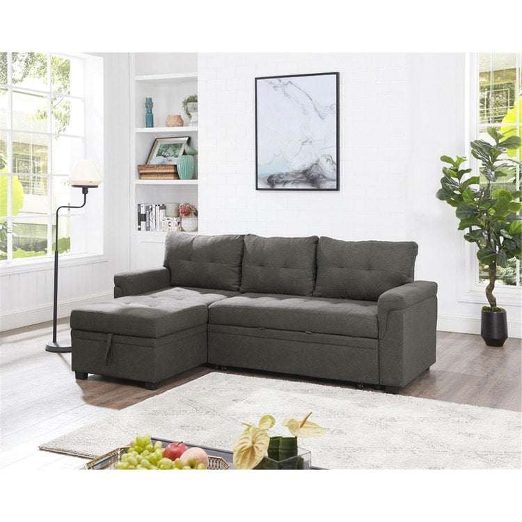Convertible Reversible Sectional Sofa with Pull-Out Sleeper Bed, Hidden Storage Chaise, and Durable Legs