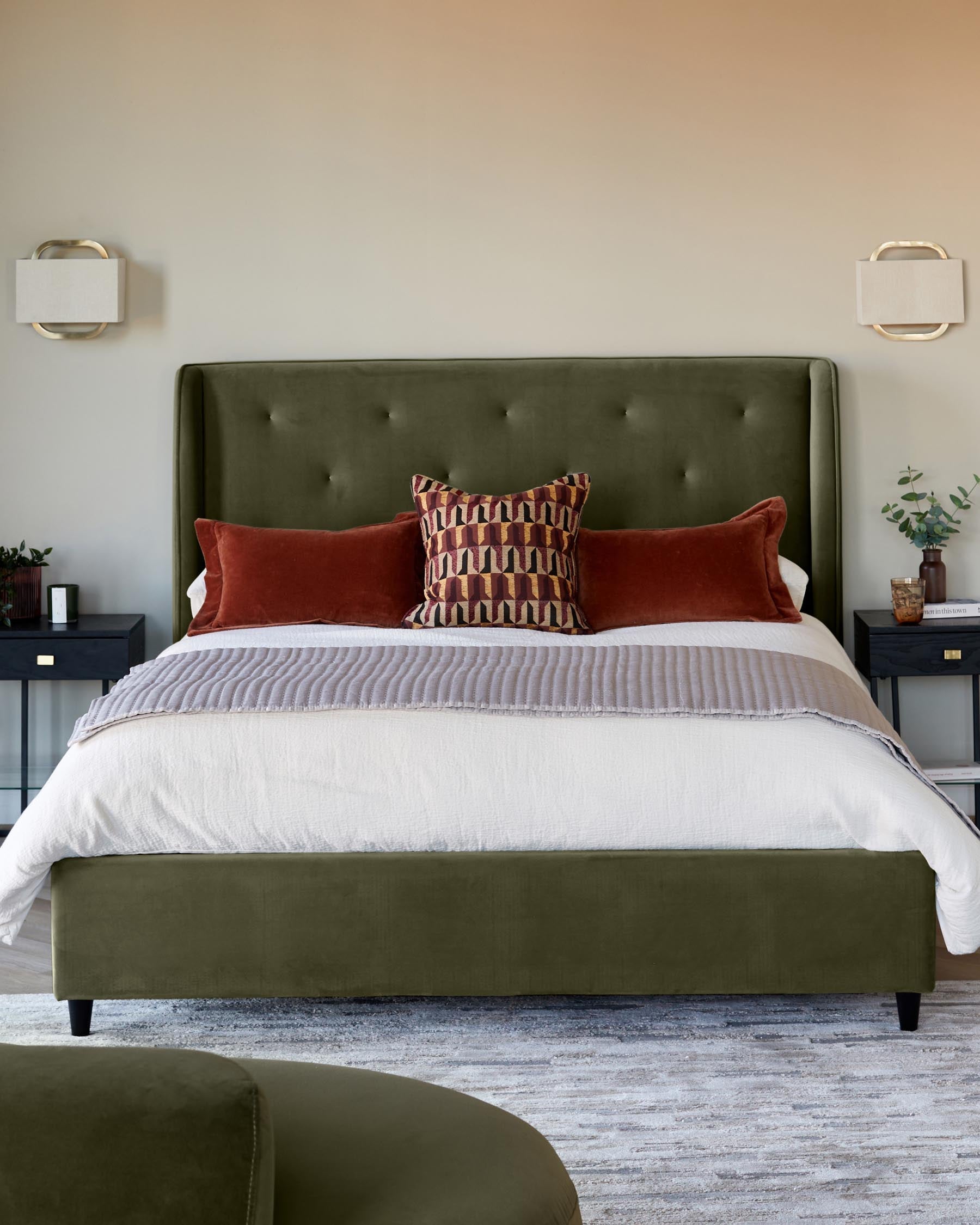 Lenora olive green velvet super king size ottoman storage bed