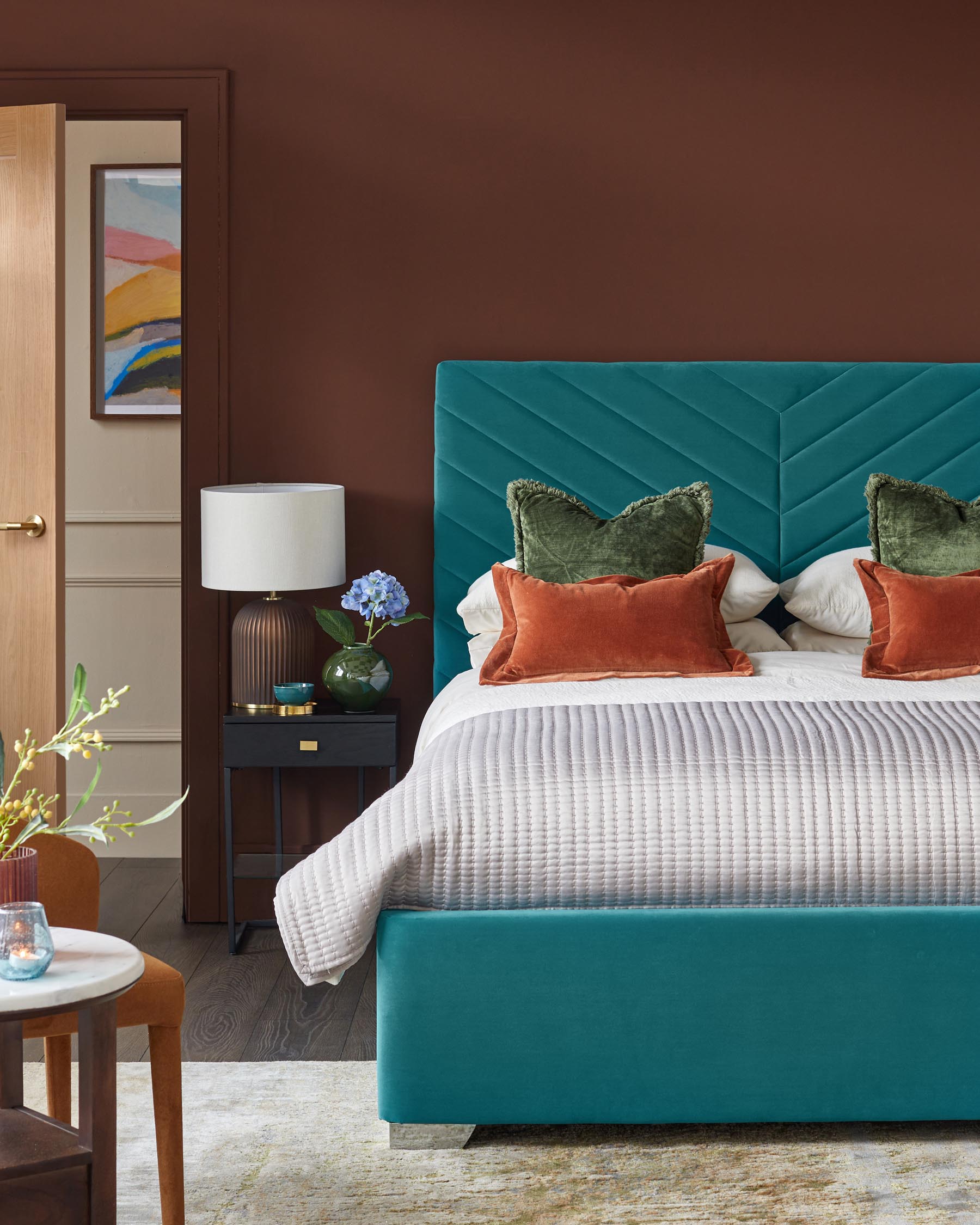 Leo Light Teal Velvet King Size Ottoman Storage Bed