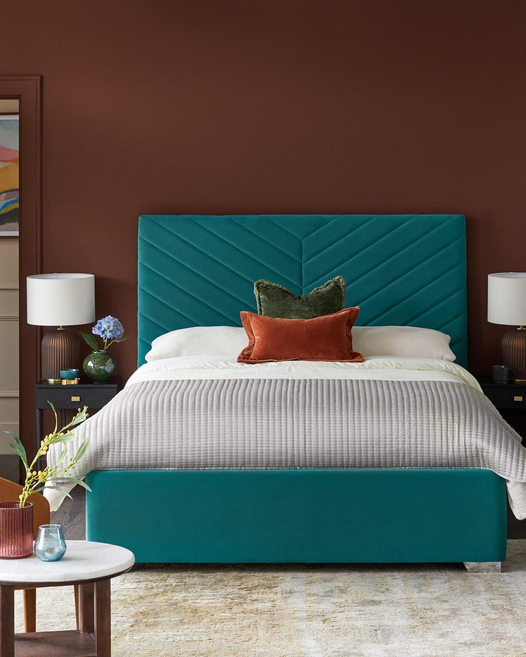Leo Light Teal Velvet King Size Ottoman Storage Bed