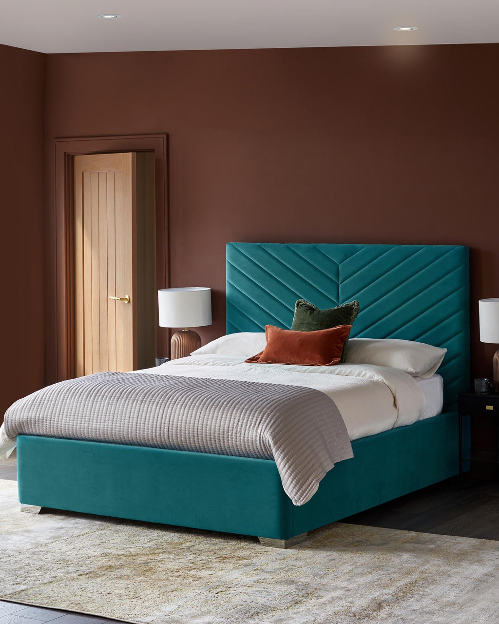 Leo Light Teal Velvet King Size Ottoman Storage Bed