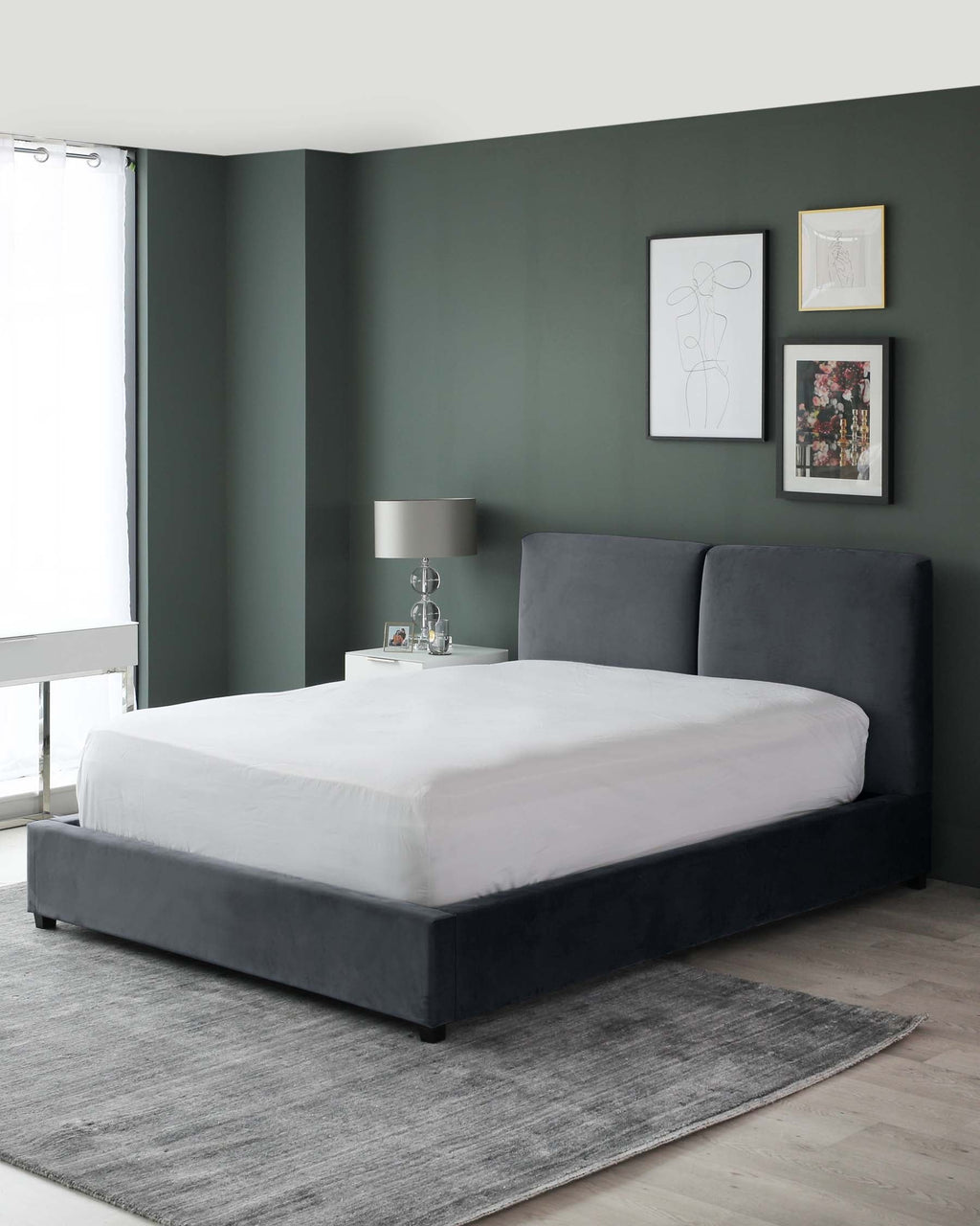 Leona Dark Grey Velvet King Size Ottoman Storage Bed
