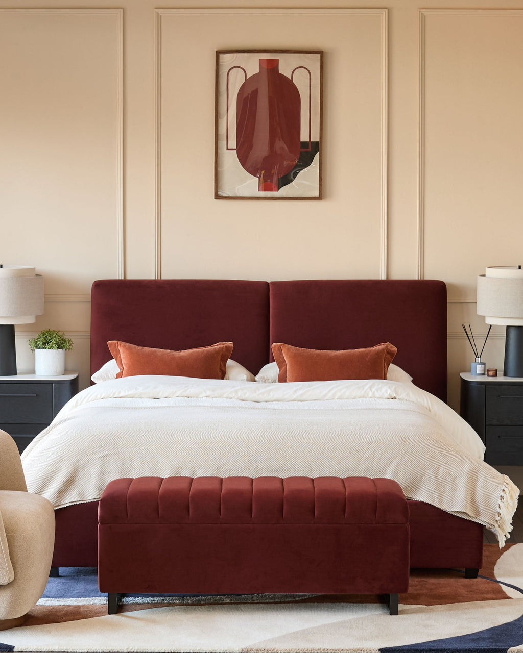 Leona toffee red velvet super king size ottoman bed