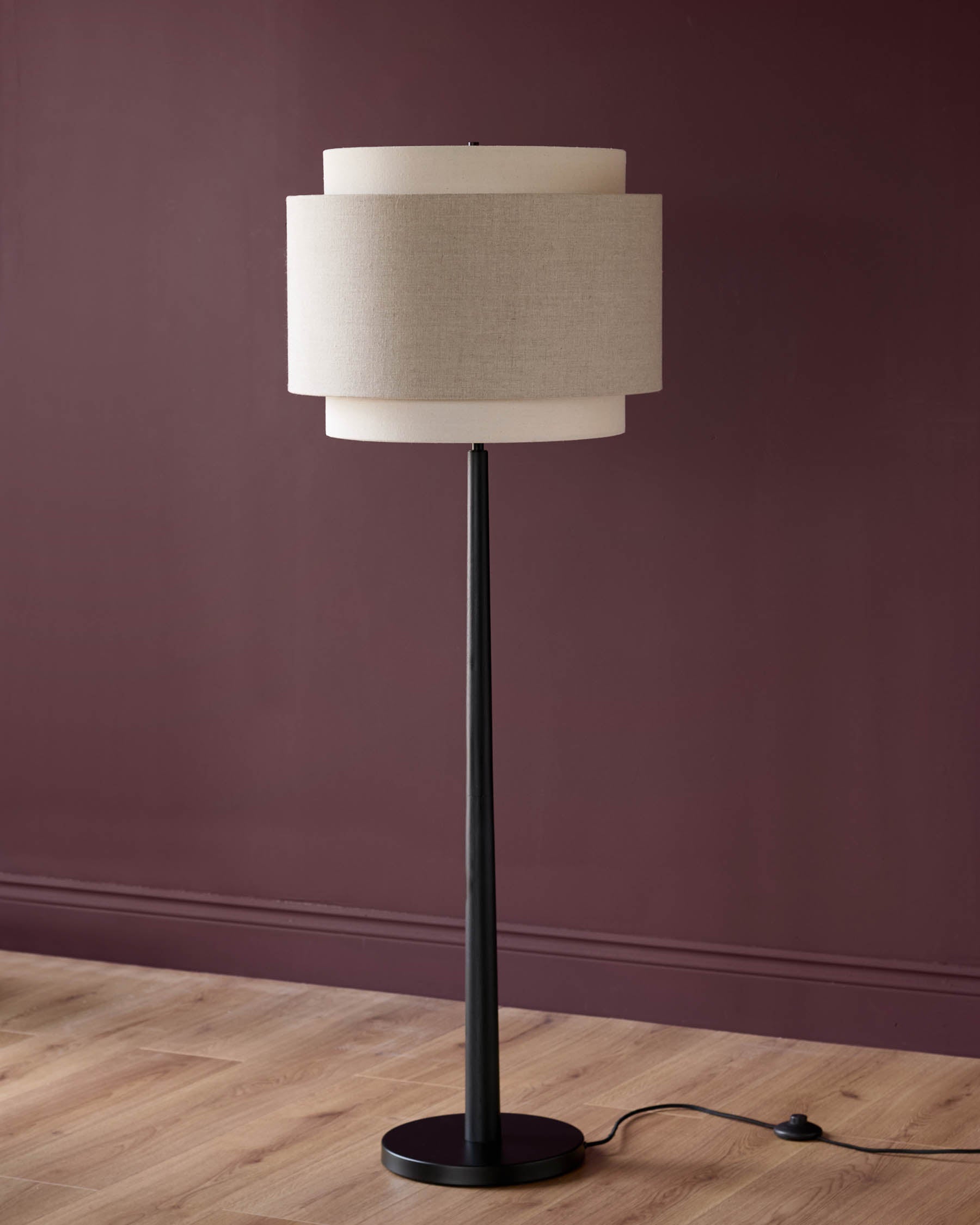 Leonie natural and mocha linen black wood floor lamp
