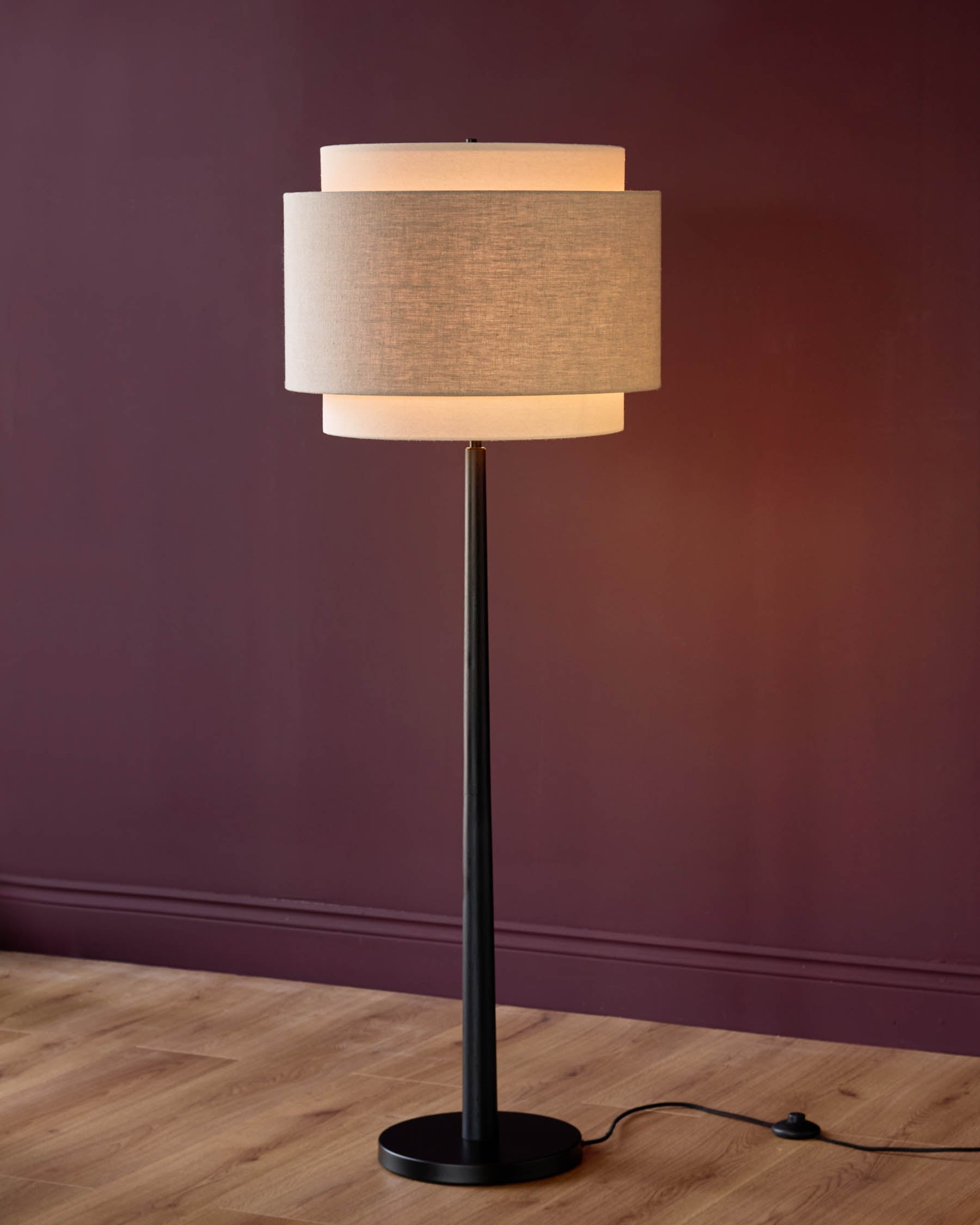 Leonie natural and mocha linen black wood floor lamp