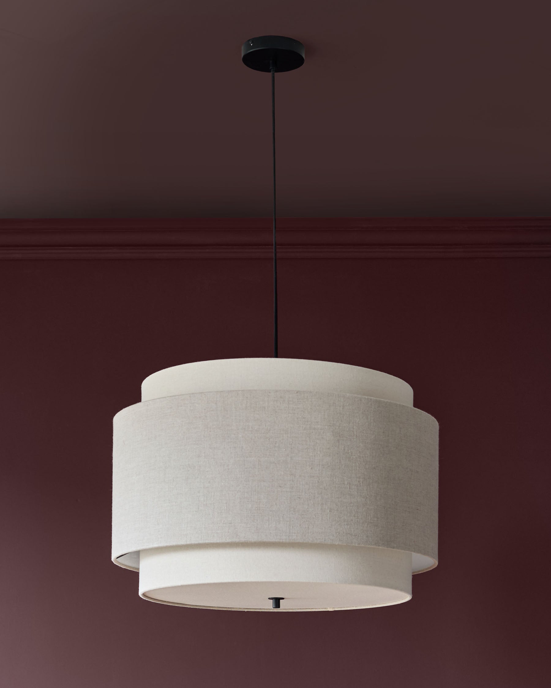 Leonie natural and mocha linen large round pendant