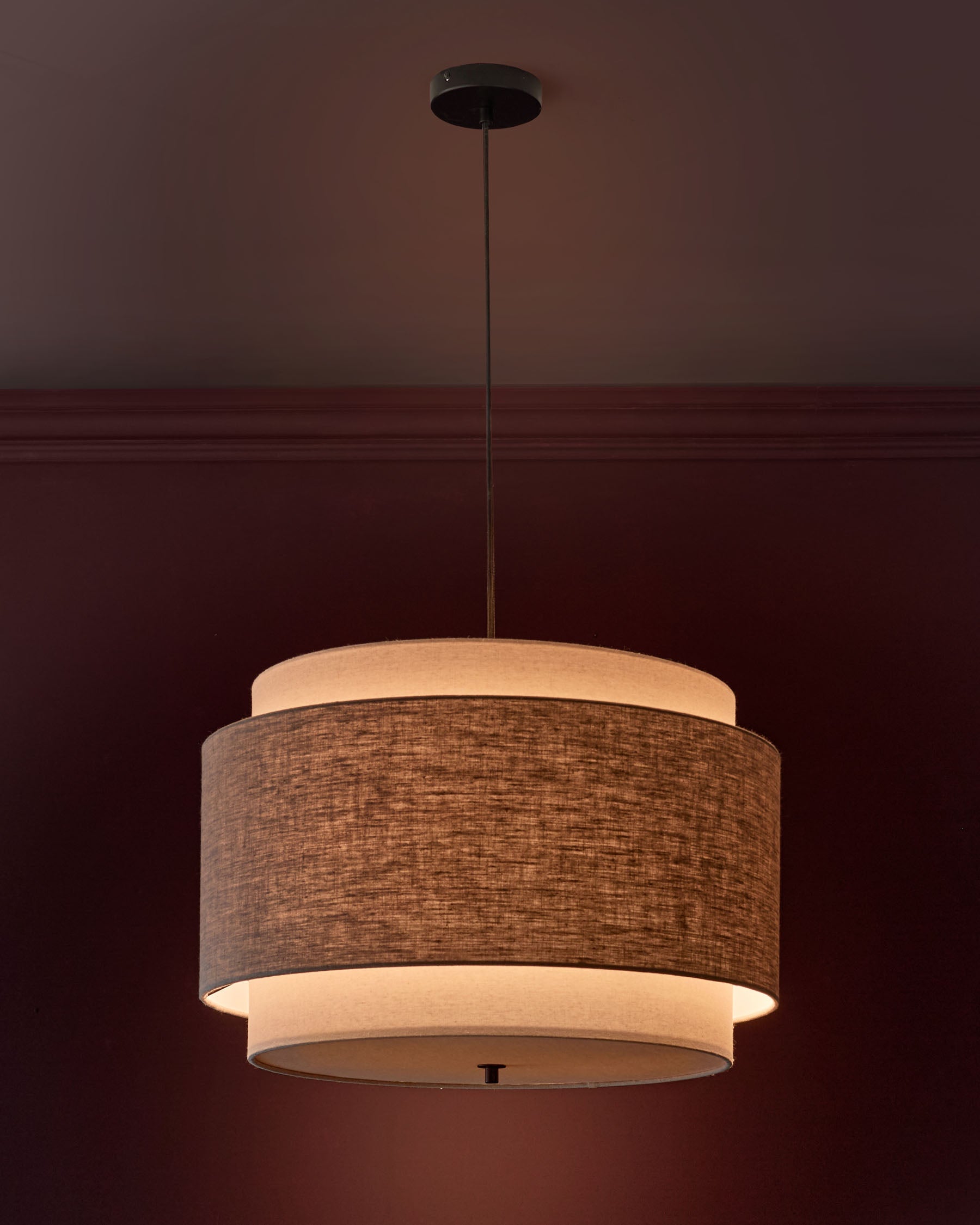 Leonie natural and mocha linen large round pendant