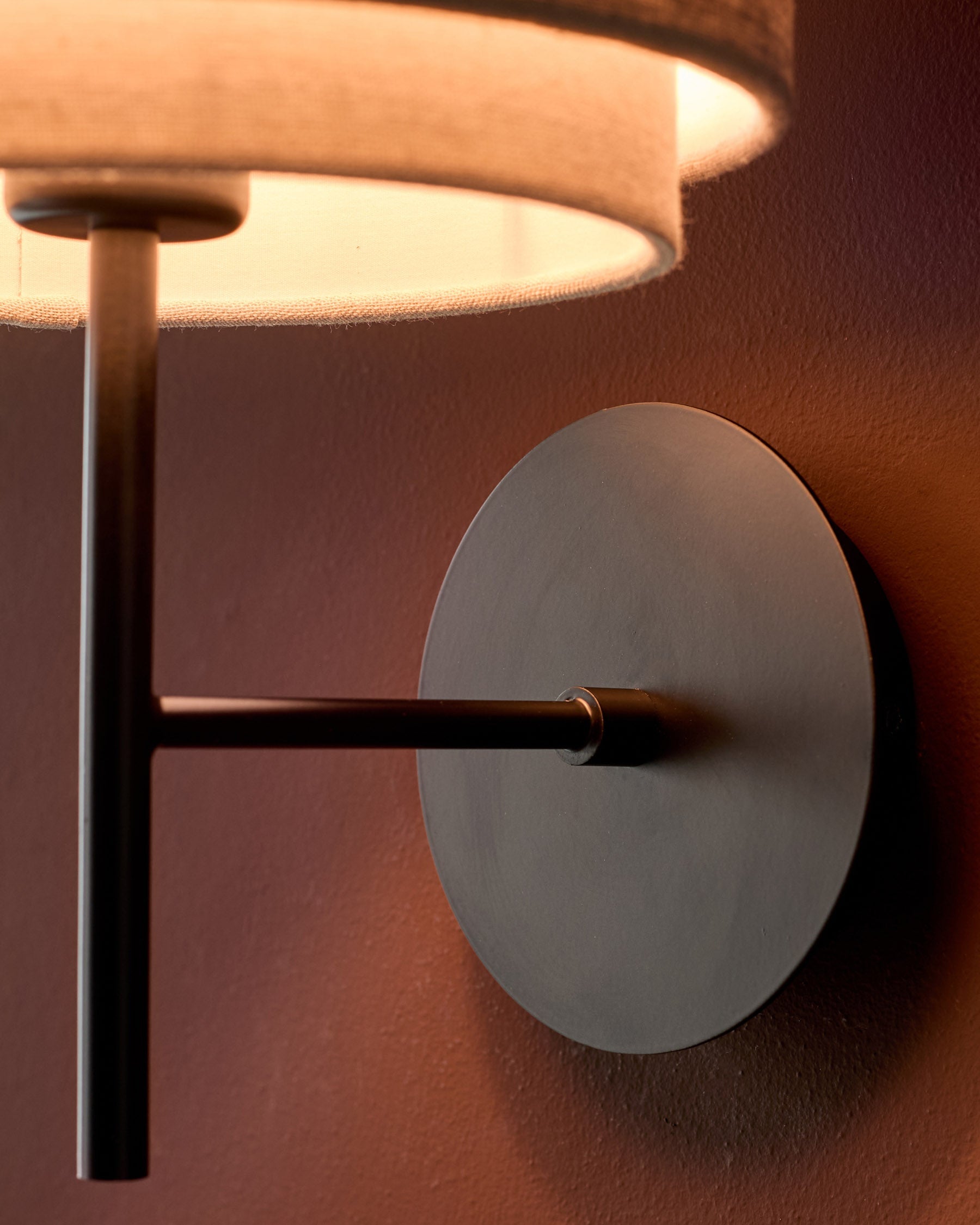 Leonie natural and mocha linen dark wood wall light