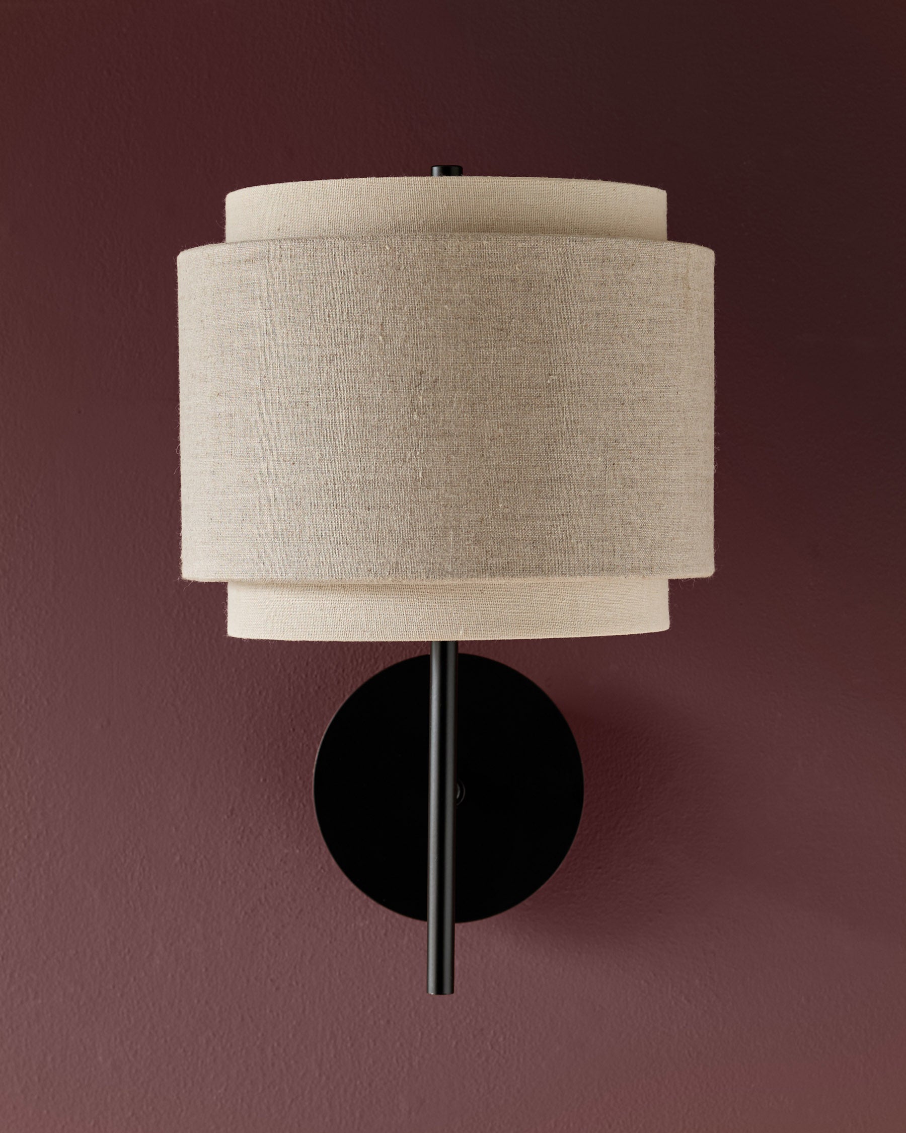 Leonie natural and mocha linen dark wood wall light