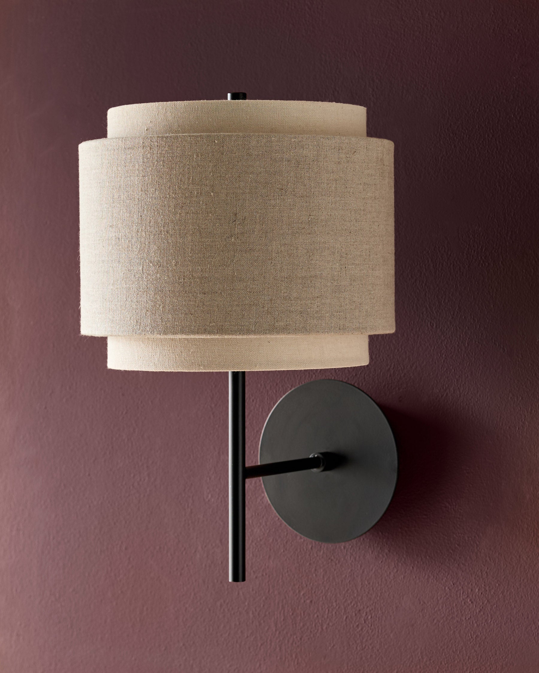 Leonie natural and mocha linen dark wood wall light